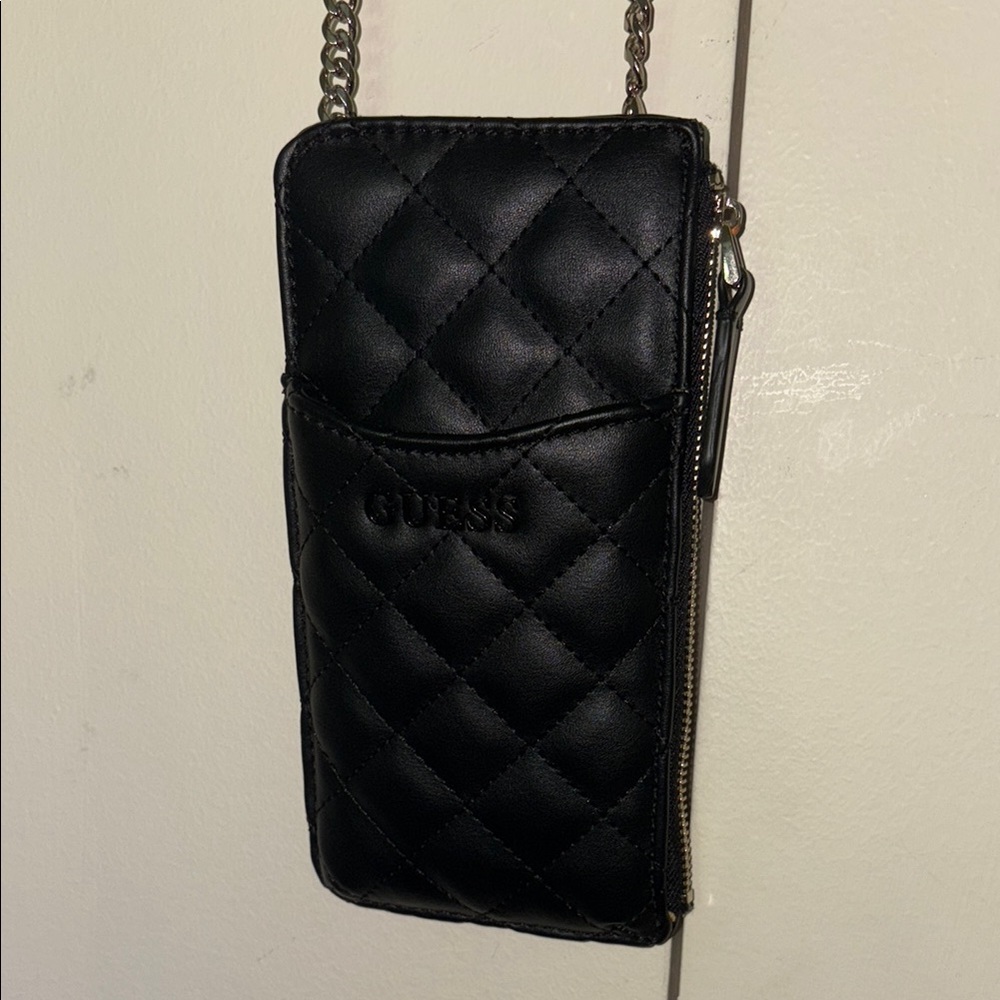 Guess Black Quilted Phone Crossbody Phone Bag